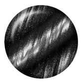 ibd Magnetic Gel Vortex swatch, black magnetic shimmer gel with silver cat-eye highlight.